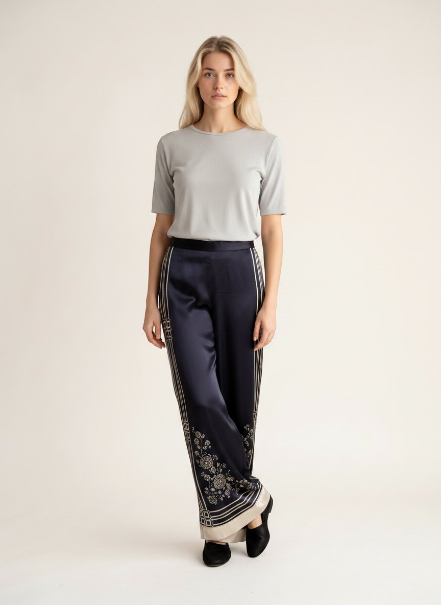 Generic AI tool: Navy print trouser