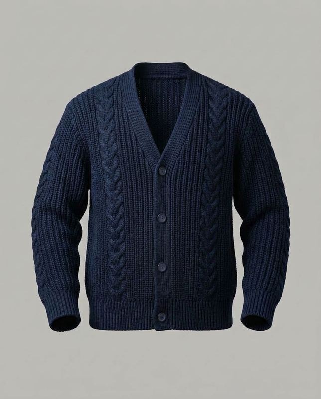 Reconstruction of a rejected frame: Four buttons, evenly respaced. The cardigan has five.