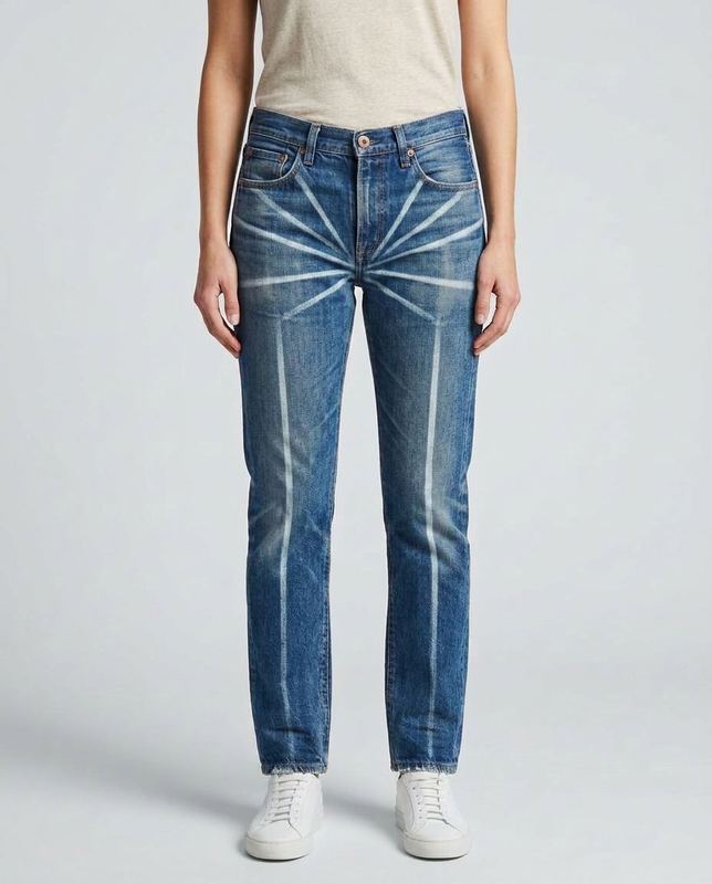 Reconstruction of a rejected frame: The whiskers came back as printed sunbursts. No body wore these jeans.