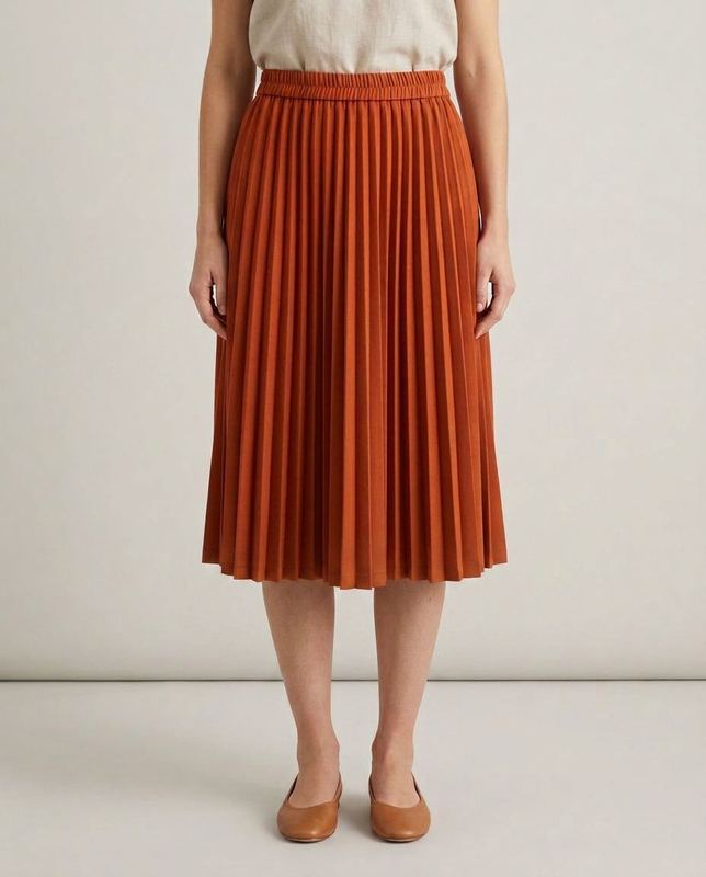 Reconstruction of a rejected frame: A mid-calf skirt came back above the knee. Same pleats, wrong garment.
