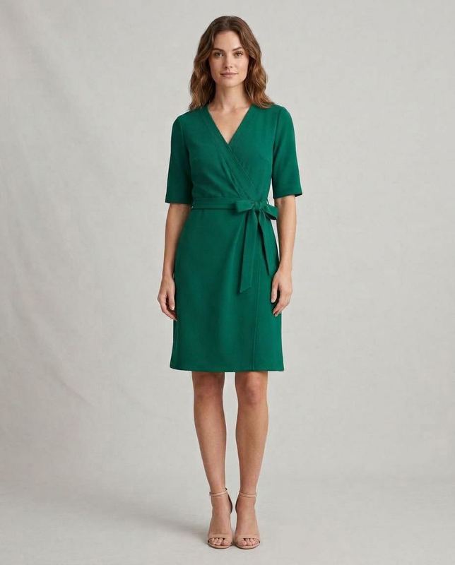 Reconstruction of a rejected frame: The wrap crosses the other way. The dress came back mirrored.