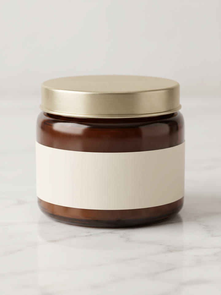 Amber glass cream jar, the reference image both prompts were given